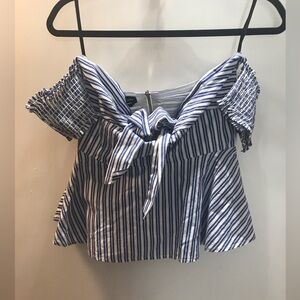 Bebe striped off shoulder peplum top
